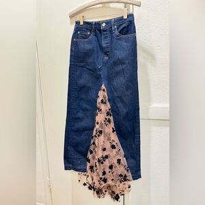 New upcycled Customized Levi’s jeans maxi skirt 28